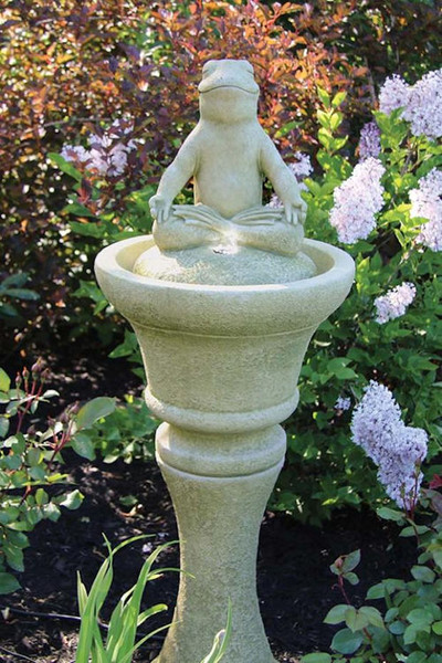 Frog Meditation Fountain with Light Lotus Position Zen Outdoor Garden